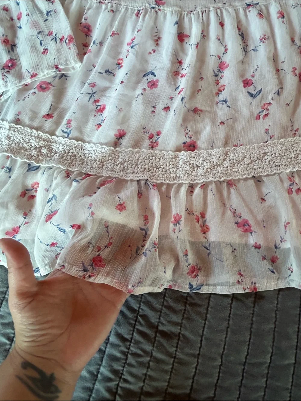 abercrombie kids White Floral Long-Sleeve Dress